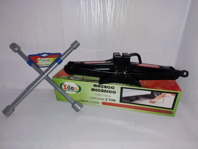Jogo de ferramentas para carro - macaco mecânico 2 toneladas + chave de roda