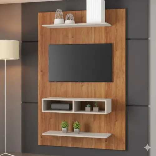 Painel Slim Mel/Off White até 43 polegadas