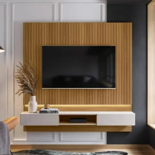 Painel Grande 1.8 Paris Tv Até 70 Polegadas com Led Nicho Decorativo 2 Gavetas Espaçosas S