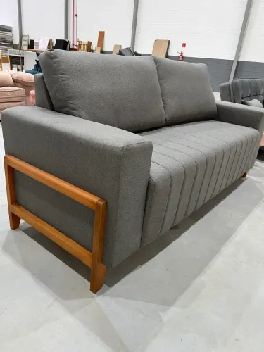 Sofá Fixo Alto Padrão Linho Cinza Escuro