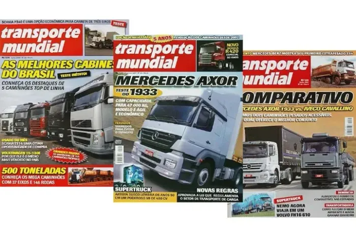 Caminhão Mercedes Axor - Kit 3 Revistas Transporte Mundial