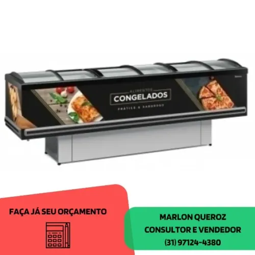 Ilha Para Congelados Vidro Curvo 2,90m Gelopar Dupla Ação-220v Nova