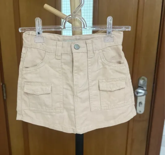 Short saia jeans bege