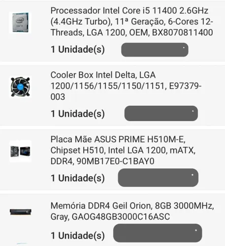 Kit Upgrade intel I5 11400, placa mãe Asus H510M-E