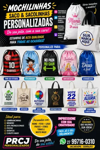 Mochilinhas e sacolinhas personalizadas 