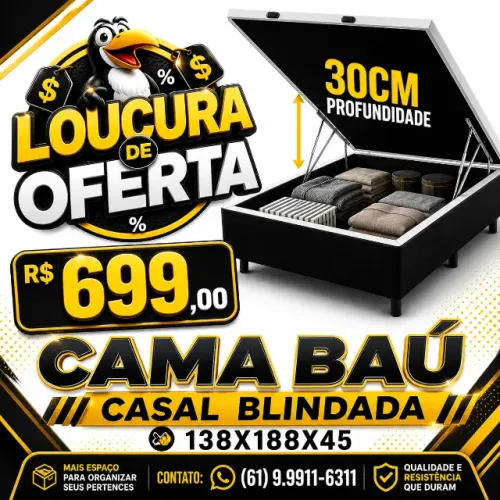 Cama Casal Baú Blindada 138x188x45 Alta Qualidade - Por apenas R$699,00