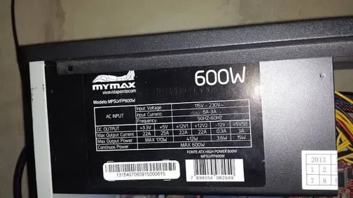 Fonte Atx 600w 24 Pinos 2 Sata High Power Mymax