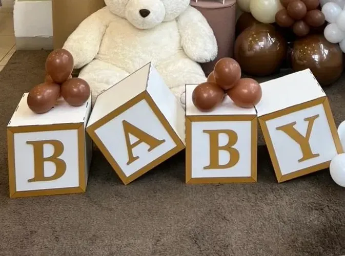 4 Cubos Baby Pintado / Decoração de Festa / Decoração Chá de Bebê e Revelação MDF 30CM