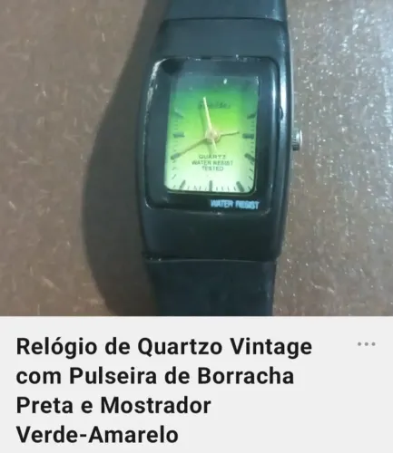 Relógio Quartz Vintage Preto com Mostrador Verde
