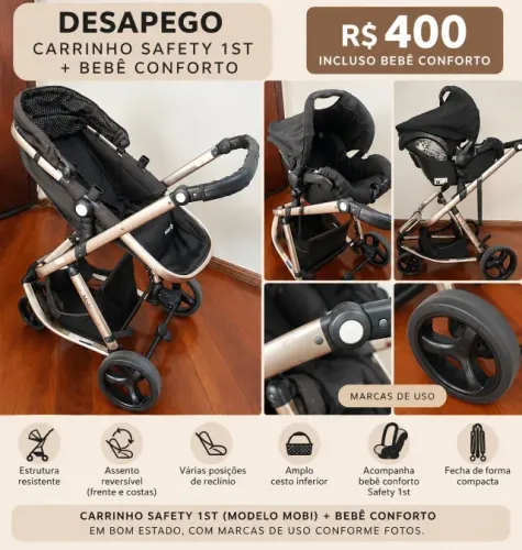 carrinho de bebe com bebe conforto