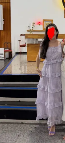 Vestido longo roxo quadriculado