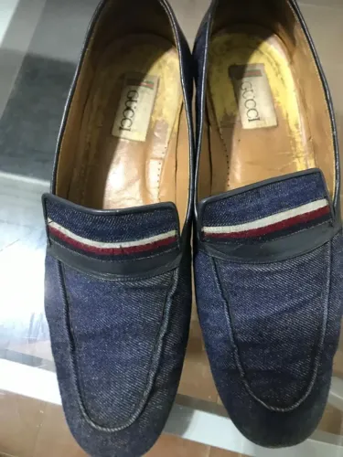 ? RELÍQUIA VINTAGE: Sapato Loafer GUCCI Denim (Jeans) - Original