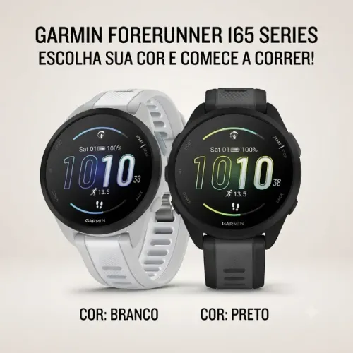 Smartwatch Garmin Forerunner 165 - NOVO LACRADO - Preto e Branco - Cartao até 18x