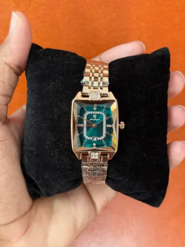 Relógio feminino dourado rose fundo verde à prova d?água entrega grátis