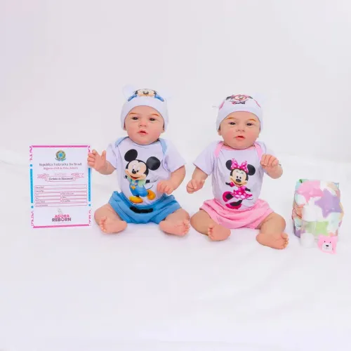Gêmeos Bebê Reborn Boneca Realista Mary Menina e Menino Silicone