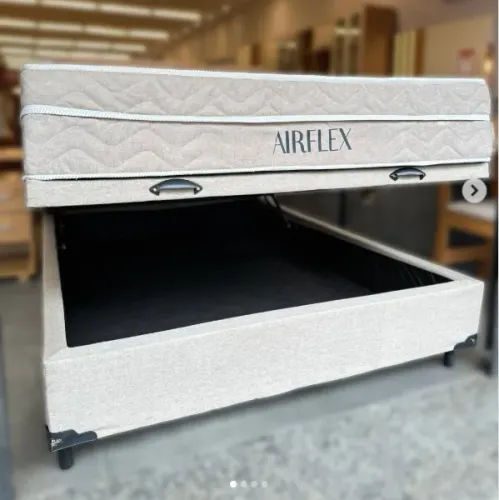 Cama Baú Viúva Blindado Corino ou Suede + Colchão Airflex Molas Ensacadas 128x188x25