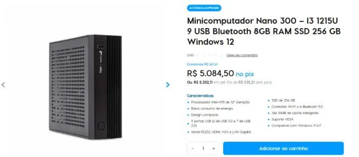 MINI pc I3 12gen 9 Usb Bluetooth 8gb DDR4