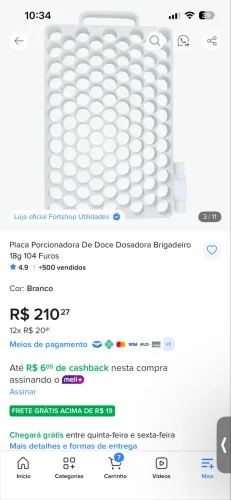 Placa porcionadora 18g 104 furos