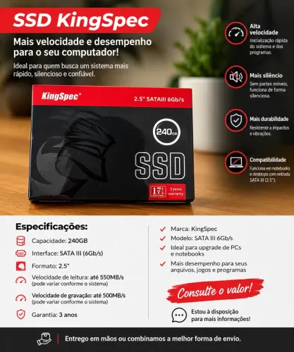 SSD KingSpec 240GB - NOVO NA CAIXA