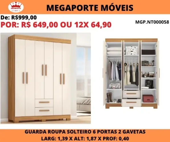 Guarda Roupa 1,39 Solteiro 