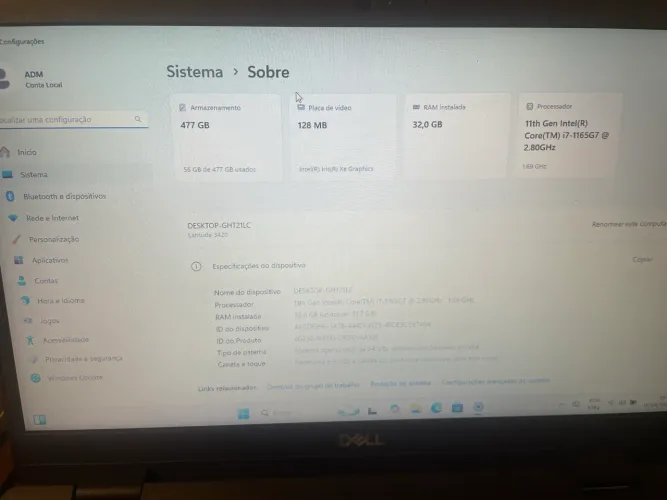 Notebook Dell 3420 I7. 11 geração, 32gb de ram 512 gb NVMe Windows 11