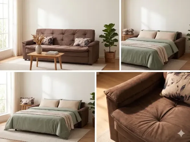 Sofá Cama veludo matrix Dinorá 3 Lugares marrom