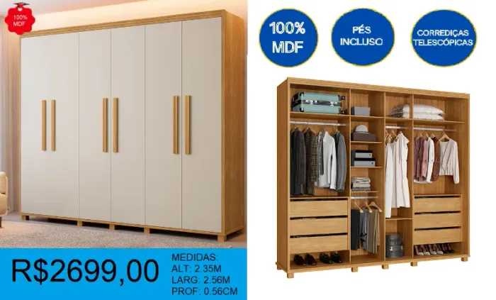 Guarda roupa super reforçado casal reposição - montagem gratis