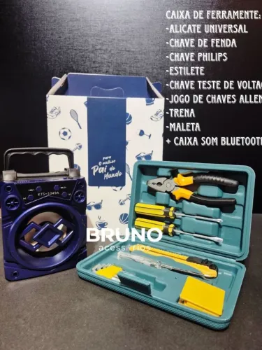 Kit dia dos pais maleta de ferramentas com caixa Bluetooth