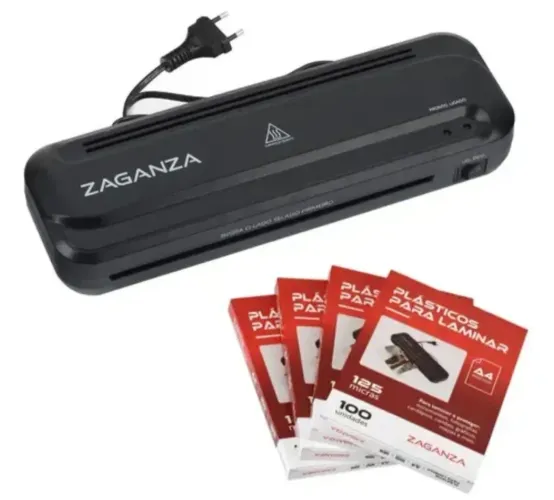 Plastificadora A4 Zaganza + pacote 100 folhas completo 