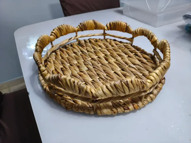 Cesto Bandeja Redondo em Sisal | Borda Ondulada | 34 cm
