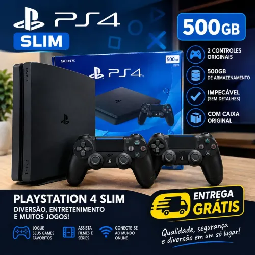 PS4 Slim 500GB Impecável + 2 Controles + Caixa - Entrega Grátis