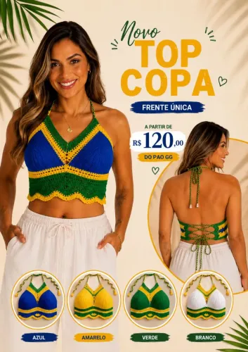 Top Crochê Copa do Mundo Artesanal - Sob Encomenda - P ao GG Top Copa