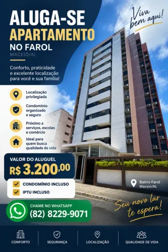 ALUGA-SE APARTAMENTO NO FAROL R$ 3.200/mês Condomínio incluso IPTU incluso Farol - Ma