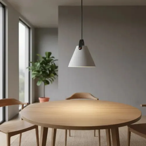 Luminária Lustre Pendente Cone Teto Alça couro Sala Cozinha