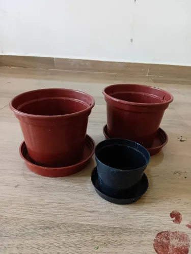 Kit 3 Vasos para Plantas com Pratinhos - 2 Terracota + 1 Preto