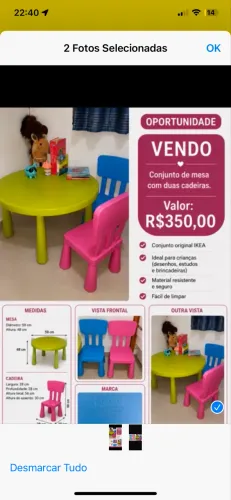 Mesa infantil 2 cadeiras
