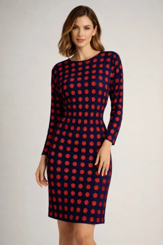 Vestido tam P azul marinho com bolinhas vermelhas da Zara