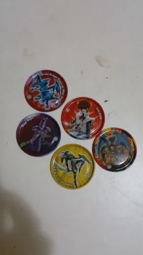 Lote 5 Máster Tazos Metálicos Yu-Gi-Oh! Elma Chips - Mago Negro, Dragão Branco, Seto Kaiba