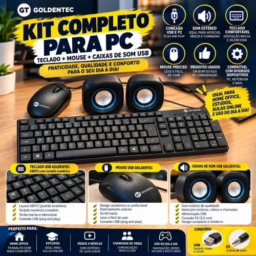 Kit Completo para PC - Teclado + Mouse + Caixas de Som USB