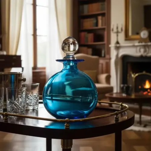 Vaso Licoreira Em Cristal De Murano Cá D'oro Azul 24x17cm # (Usado)