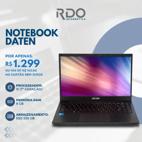 Notebook Daten i5 7ª Geração 8GB SSD 256GB | Pronto para Uso 