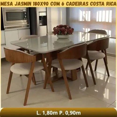 Mesa Jasmin 1,80x0,90m com 6 Cadeiras Costa Rica
