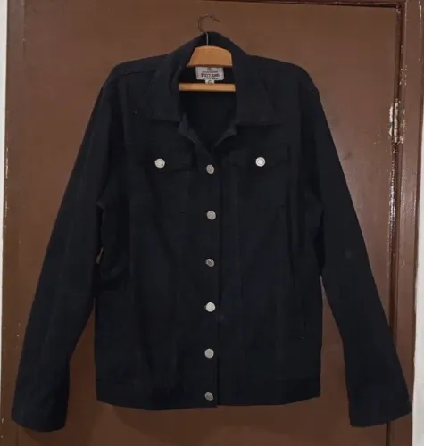 Jaqueta Jeans Sarja Masculina Vizzy Jeans Preta Bolsos Funcionais G