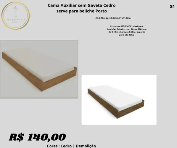 Cama auxiliar ideal para beliches, com estrutura em MDP/MDF.