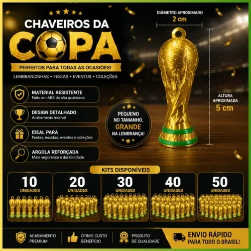 Kit 10 Chaveiros Taça Copa Dourada Lembrancinha Futebol 