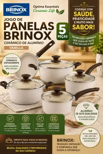 Jogo de Panelas Brinox Cerâmico Vanilla 5 Peças Alumínio