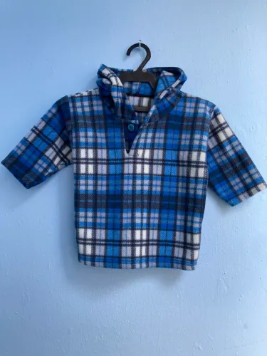 Conjunto Infantil de Soft Azul Xadrez, Tamanho 2 (Novo)