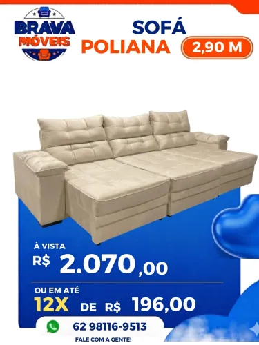 Sofá Poliana retrátil e reclinável 2,90