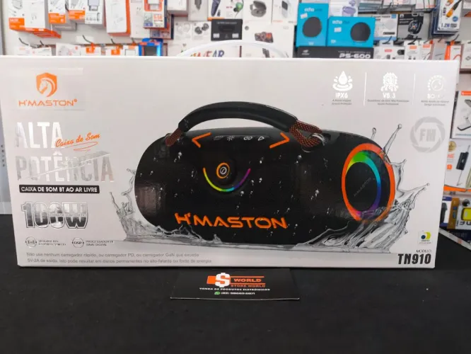 Caixa de Som Potente 100W H'maston Bluetooth, Pen drive - Produto novo. Loja Store world