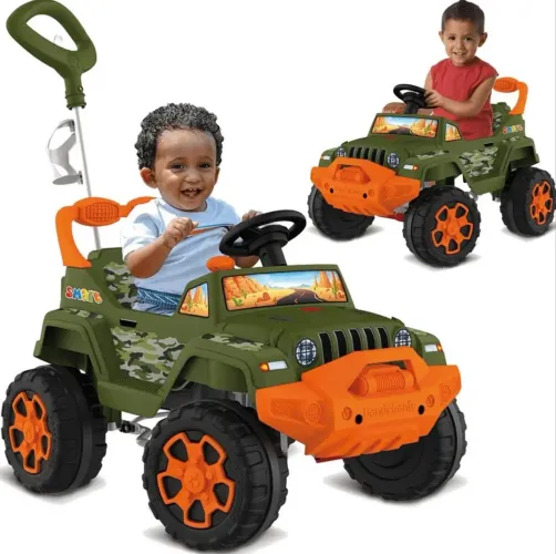 Carrinho passeio Jeep vermelho e amarelo